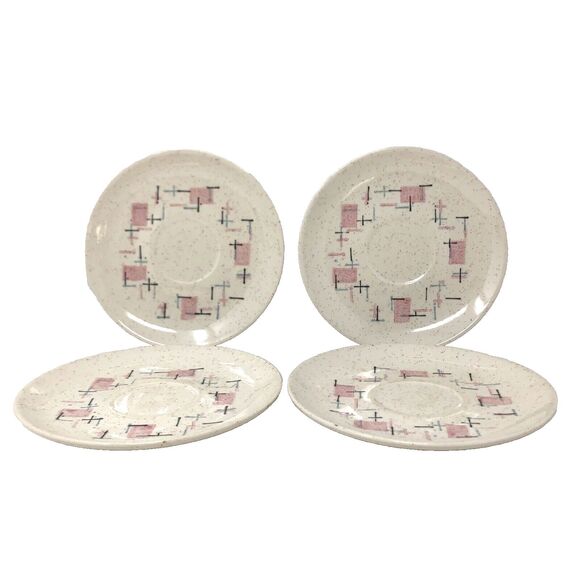 Metlox Vernon Ware Tickled Pink 6" Saucer Plates 50s Dinnerware MCM Set of 4 - Picture 2 of 12